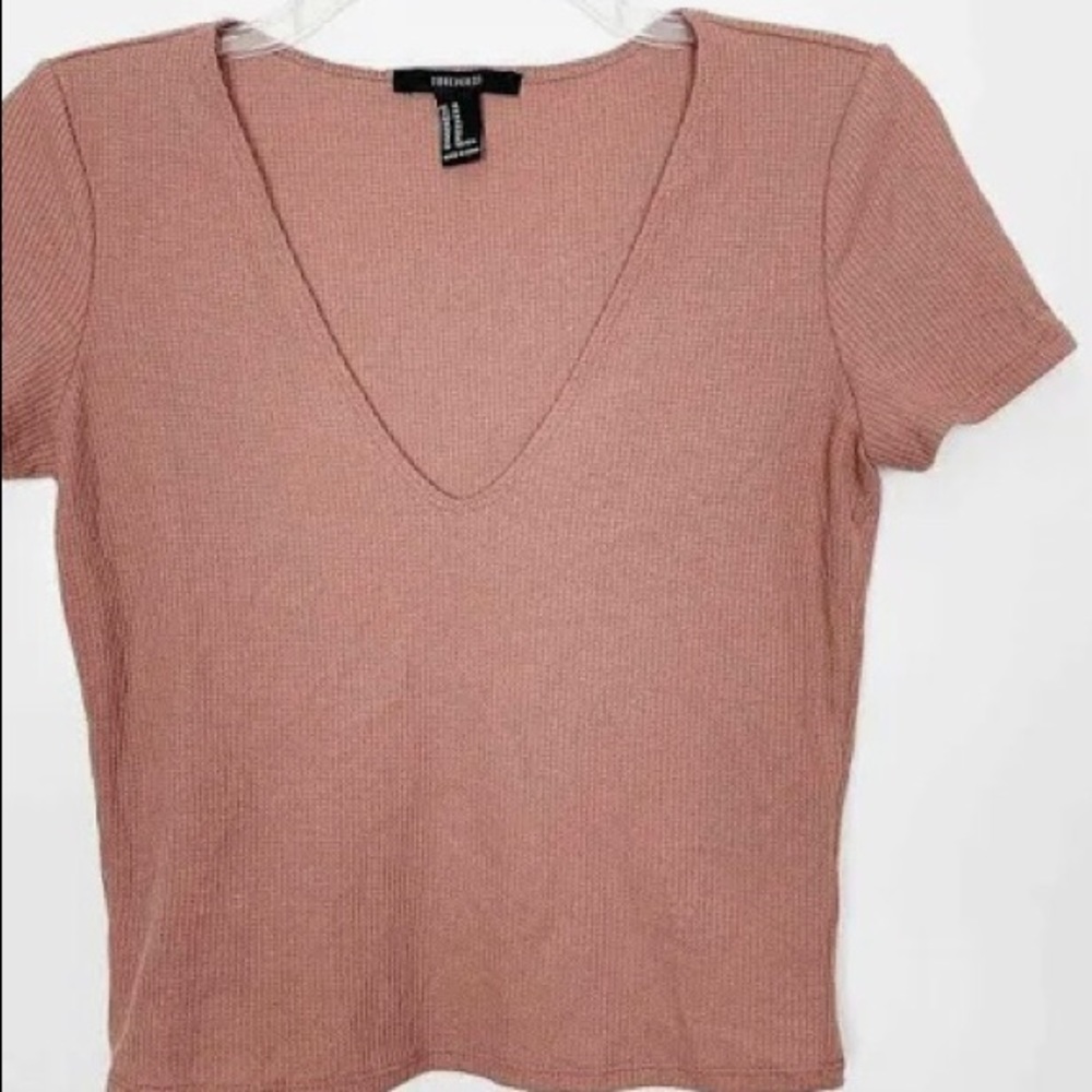 Pink V-Neck Crop Blouse